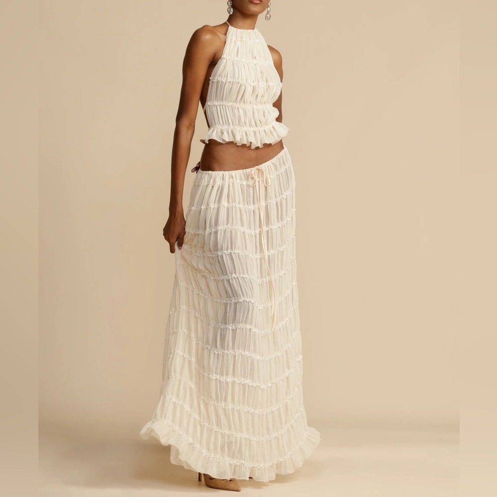 Arcina Ori Juliette ruched halter top and skirt in cream